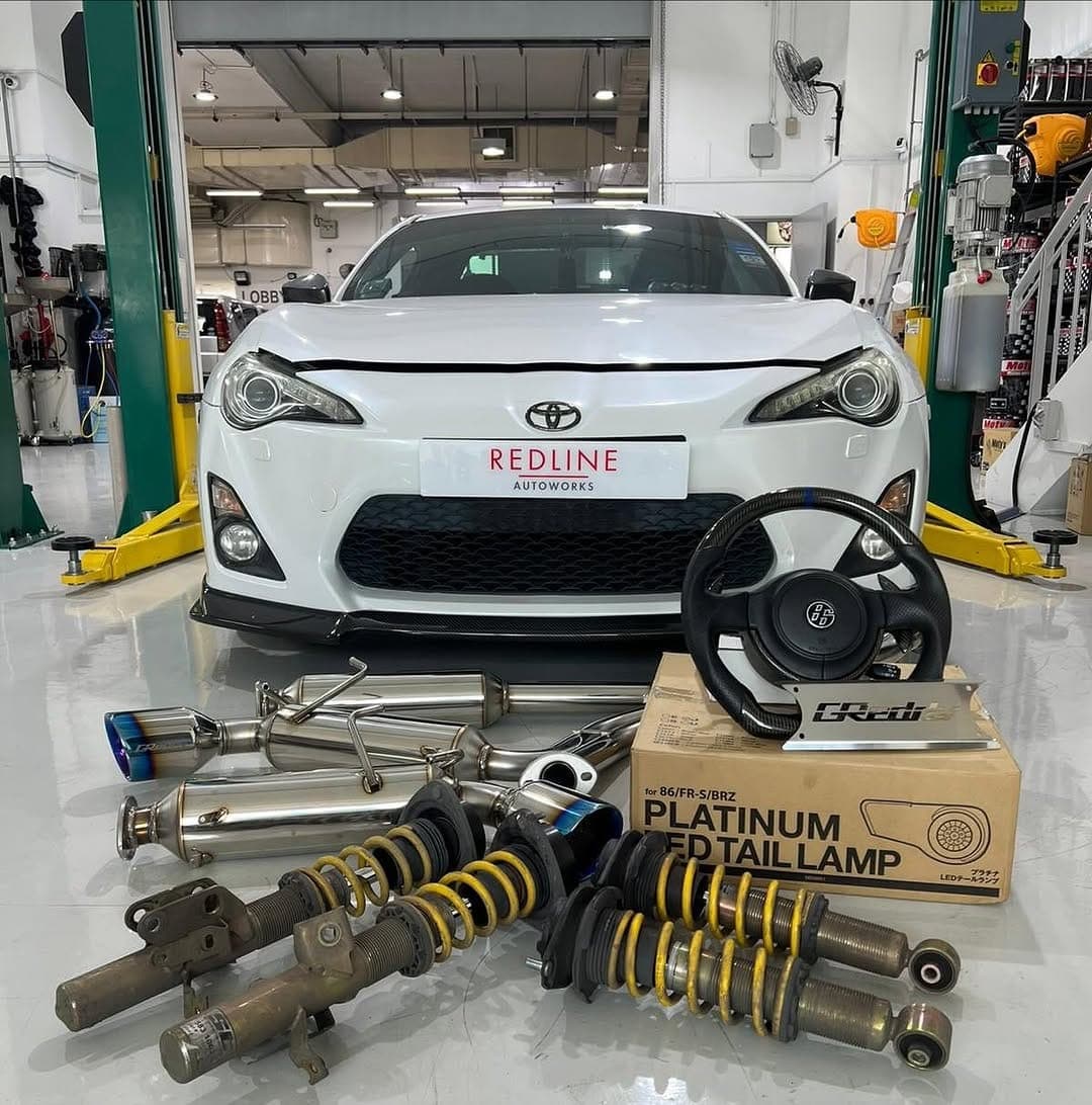 Toyota GT86 with replacement parts laid out